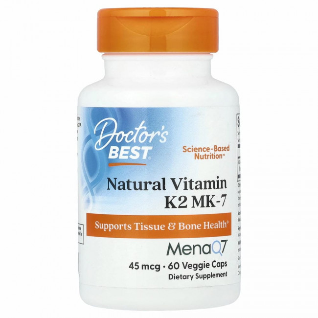 Doctor's Best, натуральный витамин K2 MK-7 с MenaQ7, 45 мкг, 60 вегетарианских капсул Doctor's Best, натуральный витамин K2 MK-7 с MenaQ7, 45 мкг, 60 вегетарианских капсул