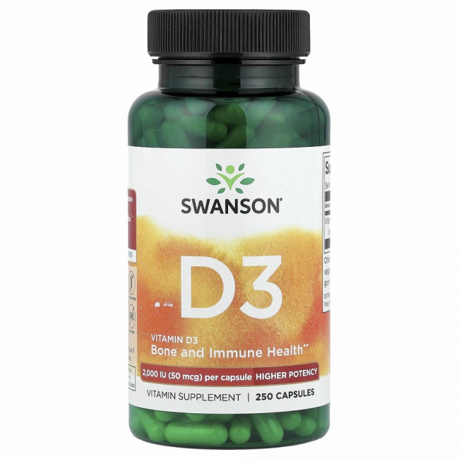 Swanson, Витамин D3, 2000 МЕ, 250 капсул Swanson, Витамин D3, 2000 МЕ, 250 капсул
