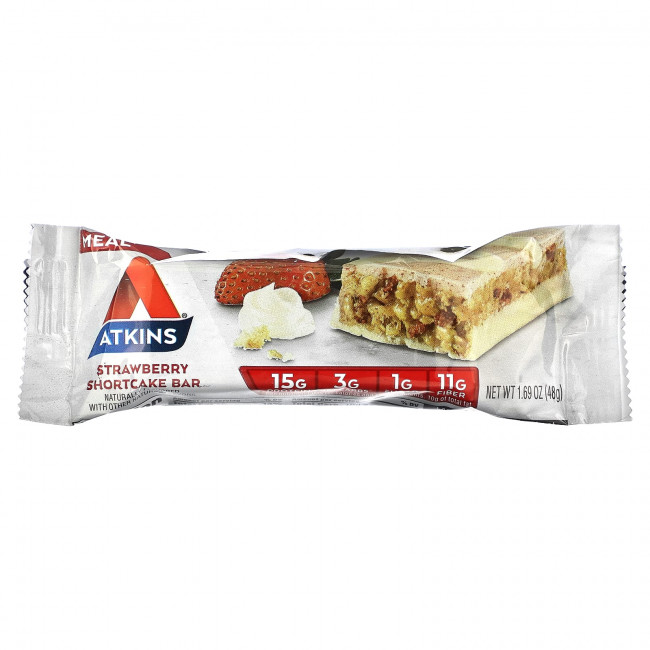 Atkins, Protein Meal Bar, батончик с клубничным пирожным, 5 батончиков, 48 г (1,69 унции) Atkins, Protein Meal Bar, батончик с клубничным пирожным, 5 батончиков, 48 г (1,69 унции)