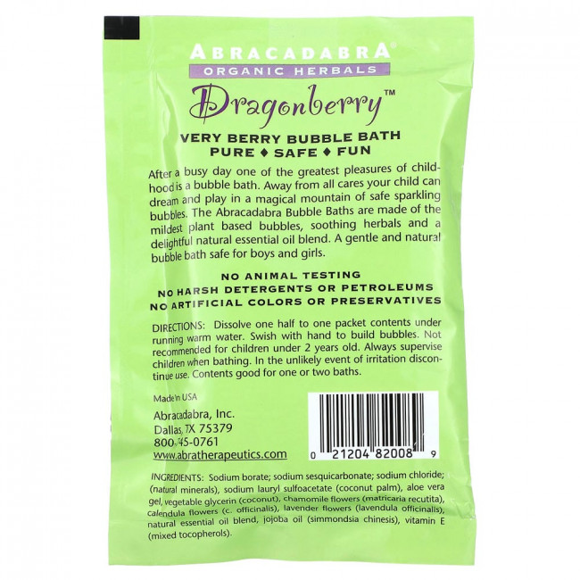 Abra Therapeutics, Dragonberry, Very Berry Bubble Bath, 2.5 oz (71 g) (Снят с производства)