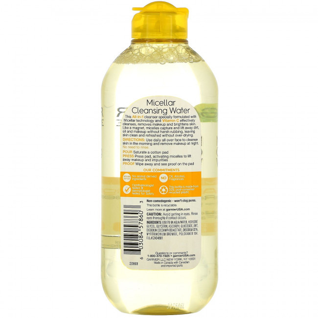 Garnier, SkinActive, Мицеллярная очищающая вода с витамином C, 13,5 жидких унций (400 мл) Garnier, SkinActive, Мицеллярная очищающая вода с витамином C, 13,5 жидких унций (400 мл)