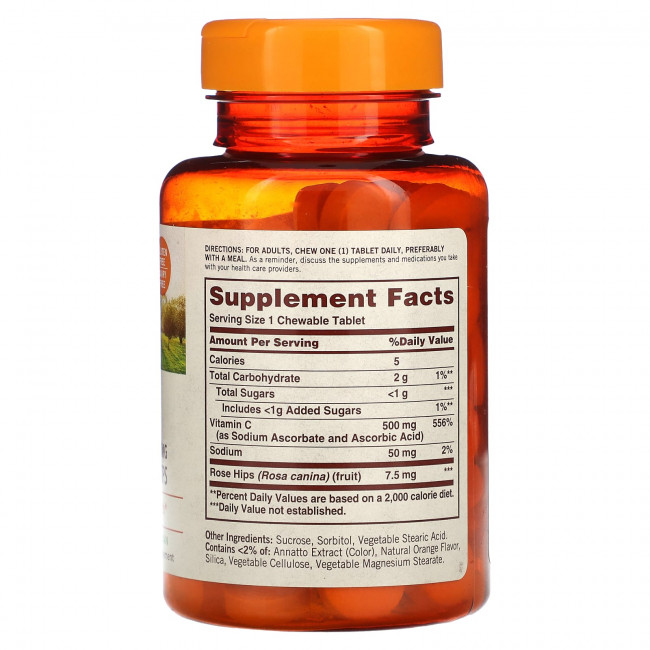 Sundown Naturals, Жевательный витамин C с натуральным шиповником, апельсин, 500 мг, 100 жевательных таблеток Sundown Naturals, Жевательный витамин C с натуральным шиповником, апельсин, 500 мг, 100 жевательных таблеток
