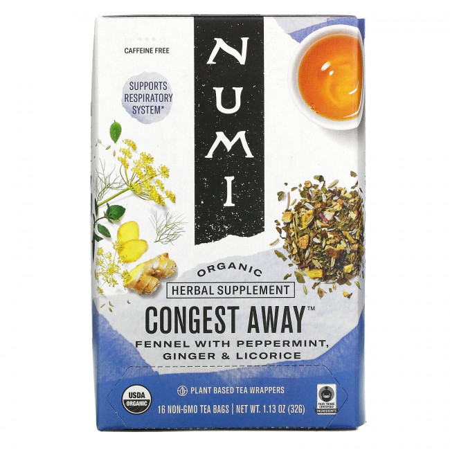Numi Tea, Organic, Congest Away, без кофеина, 16 чайных пакетиков без ГМО, 32 г (1,13 унции) Numi Tea, Organic, Congest Away, без кофеина, 16 чайных пакетиков без ГМО, 32 г (1,13 унции)