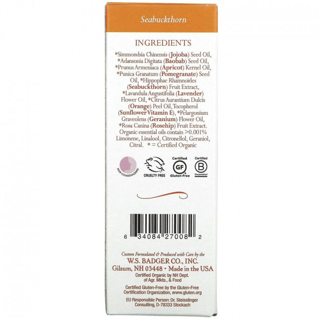 Badger Company, Face Care, Масло для лица из облепихи, 1 жидкая унция (29,5 мл) Badger Company, Face Care, Масло для лица из облепихи, 1 жидкая унция (29,5 мл)