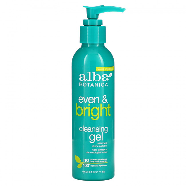 Alba Botanica, Even & Bright, очищающий гель со швейцарским альпийским комплексом, 177 мл (6 жидк. Унций)