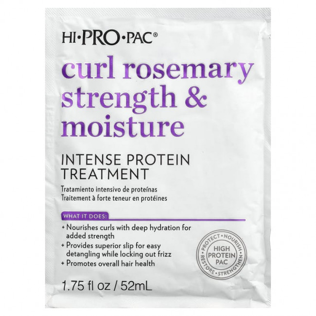 Hi Pro Pac, Curl Rosemary Strength & Moisture, средство для силы и увлажнения волос, интенсивный протеиновый уход, 52 мл (1,75 жидк. унции) Hi Pro Pac, Curl Rosemary Strength & Moisture, средство для силы и увлажнения волос, интенсивный протеиновый уход, 52 мл (1,75 жидк. унции)