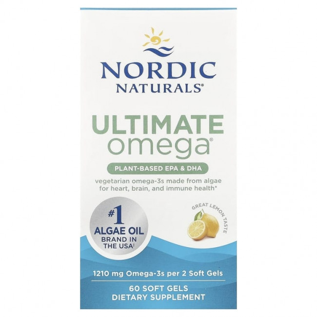 Nordic Naturals, Ultimate Omega®, растительные ЭПК и ДГК, со вкусом лимона, 60 капсул (605 мг в 1 капсуле) Nordic Naturals, Ultimate Omega®, растительные ЭПК и ДГК, со вкусом лимона, 60 капсул (605 мг в 1 капсуле)