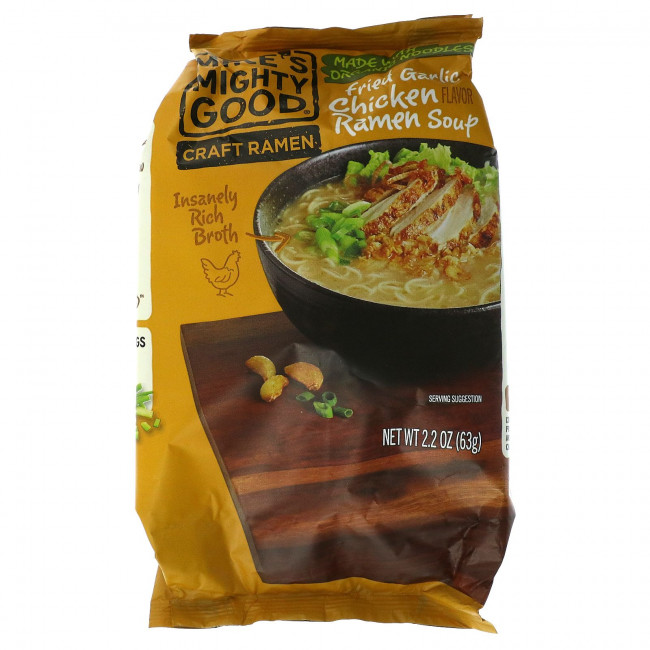 Mike's Mighty Good, Craft Ramen, суп с жареным чесноком и курицей, рамэн, 63 г (2,2 унции) Mike's Mighty Good, Craft Ramen, суп с жареным чесноком и курицей, рамэн, 63 г (2,2 унции)