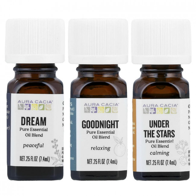 Набор для сна Aura Cacia, смеси чистых эфирных масел, 3 флакона по 7,4 мл (0,25 жидкой унции) каждый.