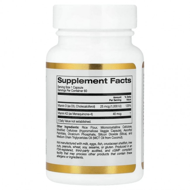 California Gold Nutrition, витамины D3 и К2, 60 растительных капсул California Gold Nutrition, витамины D3 и К2, 60 растительных капсул