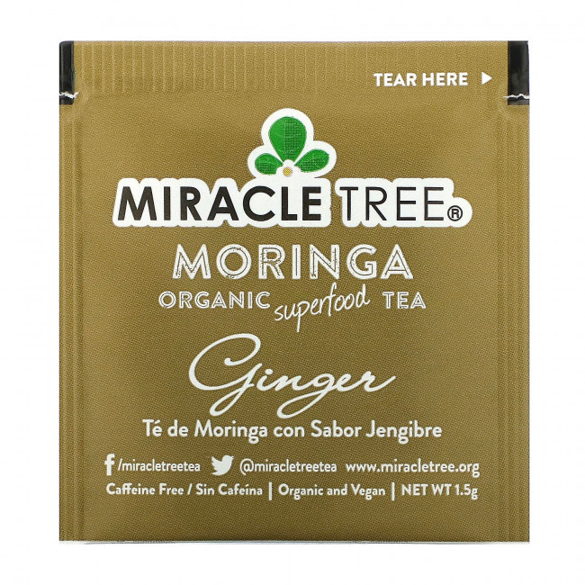 Miracle Tree, Moringa Organic Superfood Tea, с имбирем, без кофеина, 25 чайных пакетиков, 37,5 г (1,32 унции) Miracle Tree, Moringa Organic Superfood Tea, с имбирем, без кофеина, 25 чайных пакетиков, 37,5 г (1,32 унции)