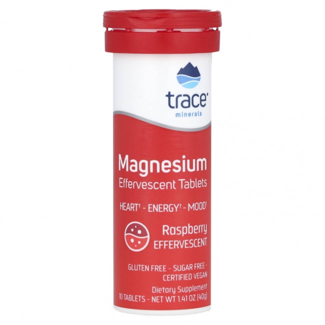 Trace Minerals ®, шипучие таблетки с магнием, со вкусом малины, 8 туб, по 10 таблеток в каждом