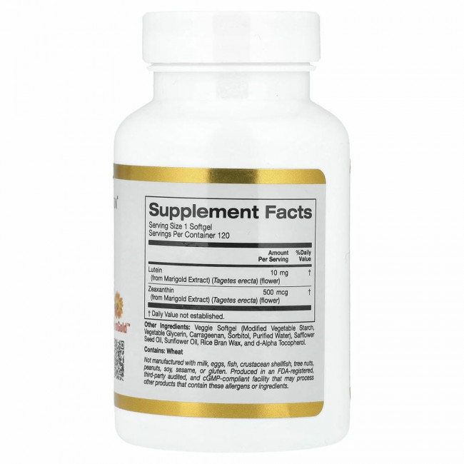 California Gold Nutrition, лютеин и зеаксантин, 10 мг, 120 растительных капсул California Gold Nutrition, лютеин и зеаксантин, 10 мг, 120 растительных капсул