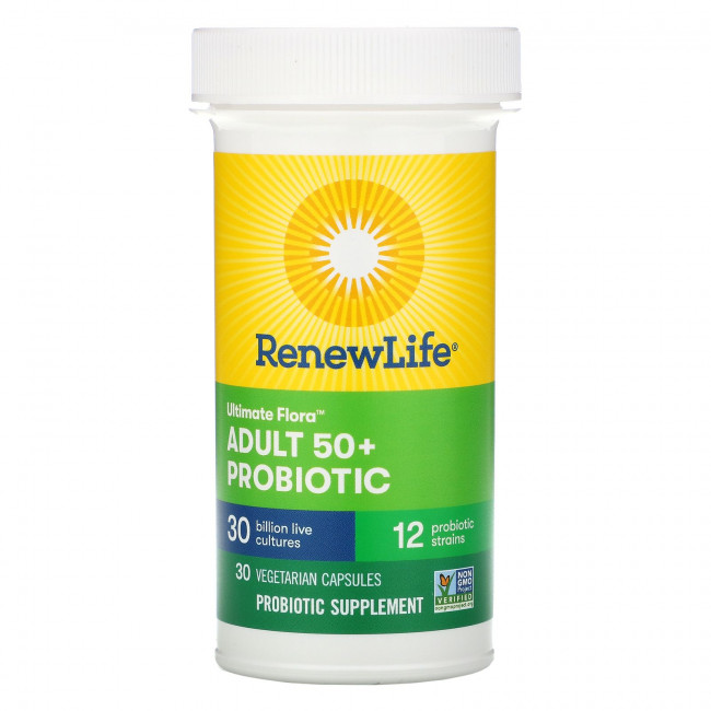 Renew Life, Ultimate Flora, пробиотик для взрослых старше 50 лет, 30 млрд живых культур, 30 вегетарианских капсул Renew Life, Ultimate Flora, пробиотик для взрослых старше 50 лет, 30 млрд живых культур, 30 вегетарианских капсул
