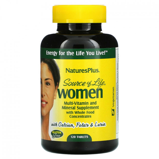 NaturesPlus, Source of Life, мультивитаминная и минеральная добавка для женщин с цельными пищевыми концентратами, 120 таблеток NaturesPlus, Source of Life, мультивитаминная и минеральная добавка для женщин с цельными пищевыми концентратами, 120 таблеток
