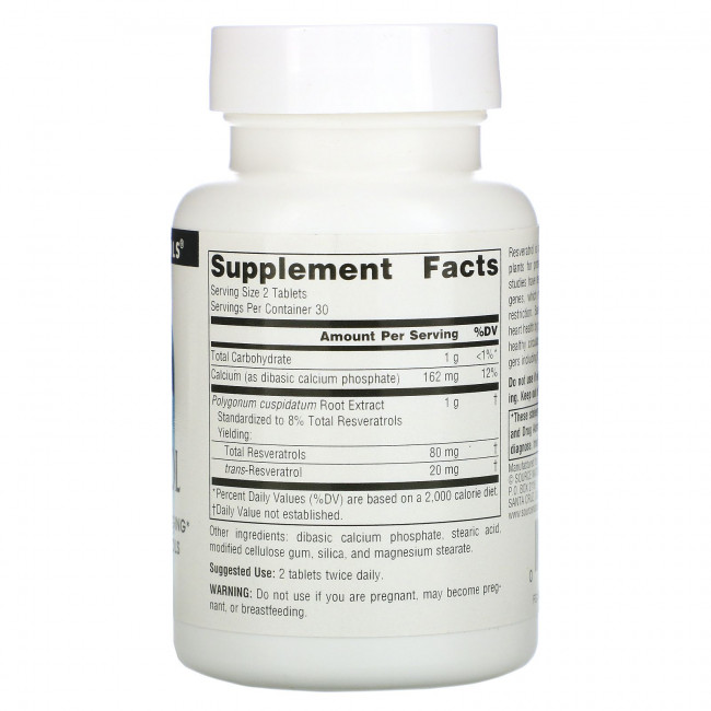Source Naturals, Ресвератрол, 40 мг, 60 таблеток Source Naturals, Ресвератрол, 40 мг, 60 таблеток