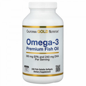 California Gold Nutrition, омега-3, рыбий жир премиального качества, 180 мг ЭПК / 120 мг ДГК, 240 капсул из рыбьего желатина