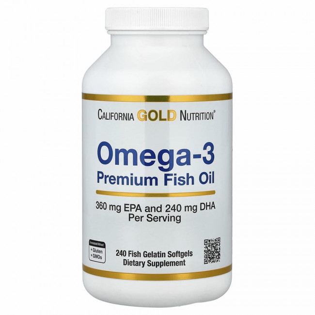 California Gold Nutrition, омега-3, рыбий жир премиального качества, 180 мг ЭПК / 120 мг ДГК, 240 капсул из рыбьего желатина California Gold Nutrition, омега-3, рыбий жир премиального качества, 180 мг ЭПК / 120 мг ДГК, 240 капсул из рыбьего желатина