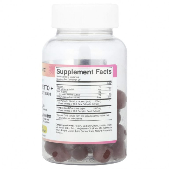 Vitamatic, Saw Palmetto + экстракт тыквенных семечек, натуральная малина, 60 жевательных таблеток Vitamatic, Saw Palmetto + экстракт тыквенных семечек, натуральная малина, 60 жевательных таблеток