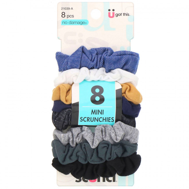 Scunci, Мини-резинки для волос No Damage, Mini Scrunchies, разные цвета (деним), 8 штук Scunci, Мини-резинки для волос No Damage, Mini Scrunchies, разные цвета (деним), 8 штук