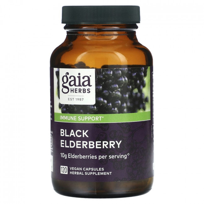 Gaia Herbs, черная бузина с плодами ацеролы, 120 веганских капсул Gaia Herbs, черная бузина с плодами ацеролы, 120 веганских капсул