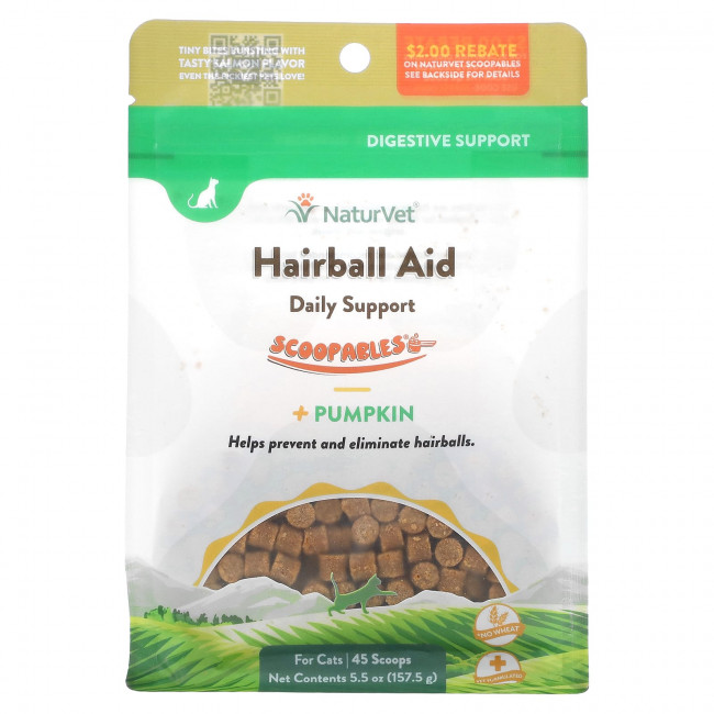 NaturVet, Scoopables, Ежедневная поддержка Hairball Aid + тыква, для кошек, лосось, 45 мерных ложек, 157,5 г (5,5 унции) NaturVet, Scoopables, Ежедневная поддержка Hairball Aid + тыква, для кошек, лосось, 45 мерных ложек, 157,5 г (5,5 унции)