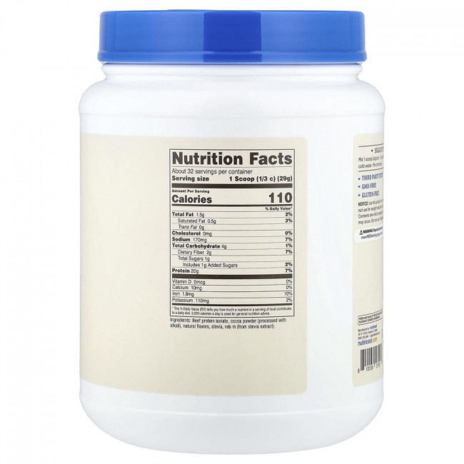 Nutricost, изолят говяжьего белка, шоколадный, 907 г (2 фунта)