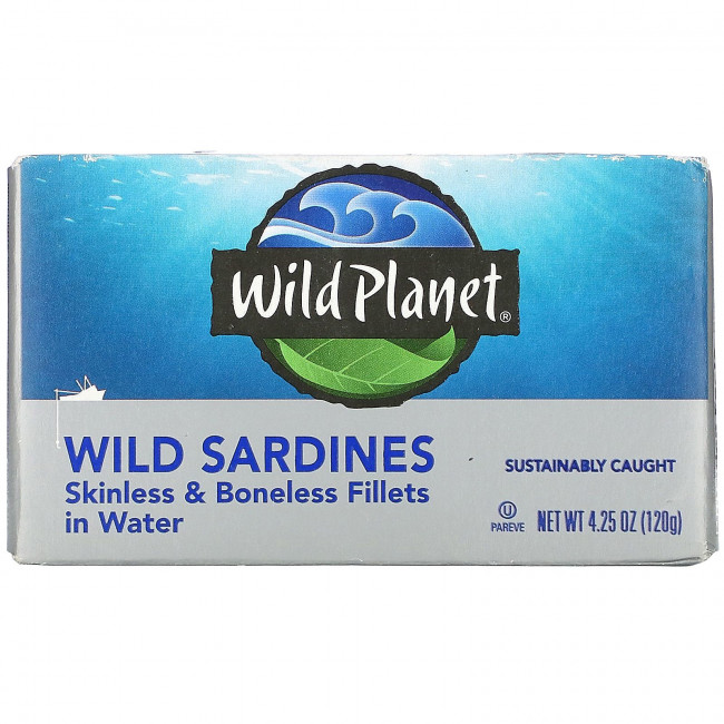Wild Planet, Дикие сардины, филе без кожи и костей в воде, 120 г (4,25 унции) Wild Planet, Дикие сардины, филе без кожи и костей в воде, 120 г (4,25 унции)