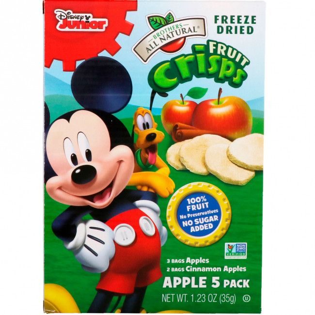 Brothers-All-Natural, Хрустящие фрукты, Disney Junior, яблоки с корицей, 5 упаковок, 35 г (1.23 oz) Brothers-All-Natural, Хрустящие фрукты, Disney Junior, яблоки с корицей, 5 упаковок, 35 г (1.23 oz)