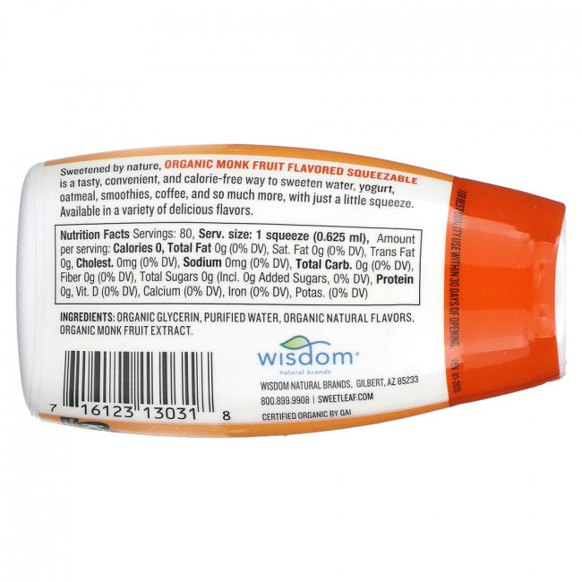 Wisdom Natural, Sweet Leaf, Monk Fruit Organic Sweetener Squeezable, Almond Amaretto, 1.7 fl oz (50 ml)
