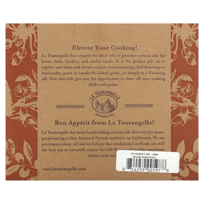 La Tourangelle, LAT Favourites Trio Artisan Oils, 3 штуки, 250 мл (8,45 унции) La Tourangelle, LAT Favourites Trio Artisan Oils, 3 штуки, 250 мл (8,45 унции)