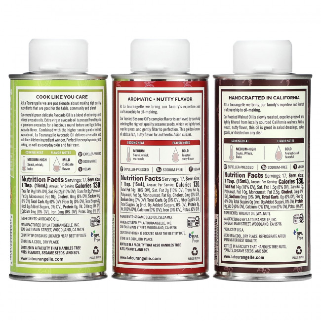 La Tourangelle, LAT Favourites Trio Artisan Oils, 3 штуки, 250 мл (8,45 унции) La Tourangelle, LAT Favourites Trio Artisan Oils, 3 штуки, 250 мл (8,45 унции)