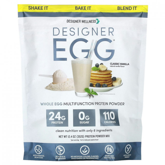 Designer Wellness, Totally Egg, Натуральный яичный и желточный белок, Классическая ваниль, 12,4 унц. (352 г)
