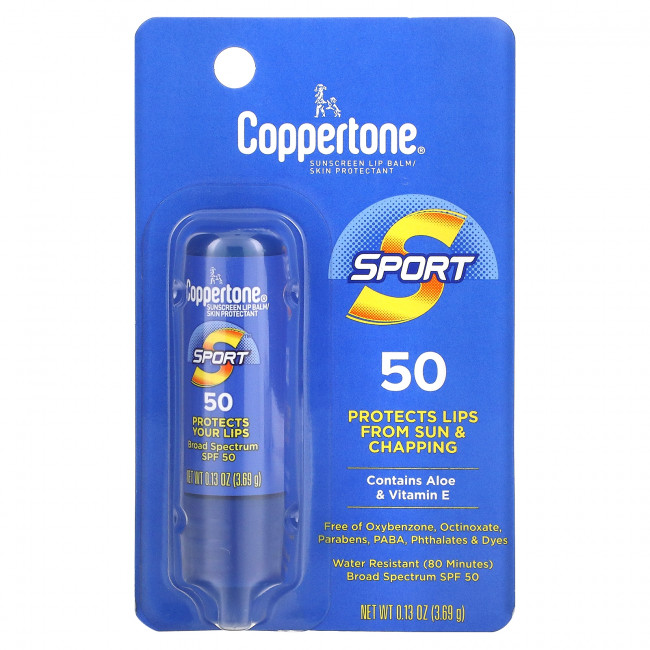 Coppertone, Sport, солнцезащитный бальзам для губ, SPF 50, 3,69 г (0,13 унции) Coppertone, Sport, солнцезащитный бальзам для губ, SPF 50, 3,69 г (0,13 унции)