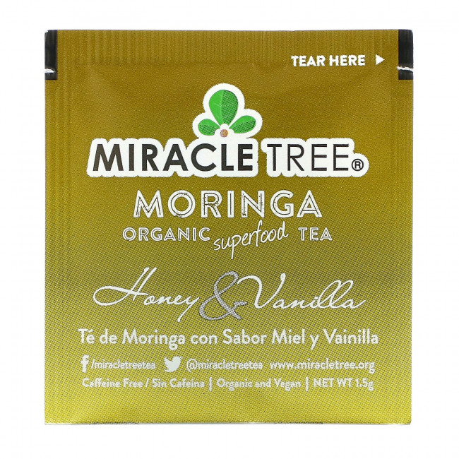 Miracle Tree, Moringa Organic Superfood Tea, мед и ваниль, без кофеина, 25 чайных пакетиков, 37,5 г (1,32 унции) Miracle Tree, Moringa Organic Superfood Tea, мед и ваниль, без кофеина, 25 чайных пакетиков, 37,5 г (1,32 унции)