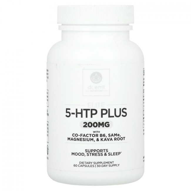 Dr. Emil Nutrition, Elite, 5-HTP Plus with Co-Factor B6, SAMe, Magnesium, & Kava Root, 200 mg , 60 Capsules (100 mg per Capsule)