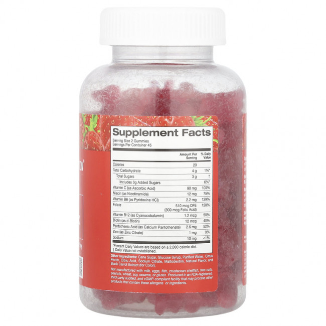 California Gold Nutrition, жевательная добавка с витаминами группы B, витамином C и цинком, натуральный клубничный вкус, 90 вегетарианских жевательных таблеток California Gold Nutrition, жевательная добавка с витаминами группы B, витамином C и цинком, натуральный клубничный вкус, 90 вегетарианских жевательных таблеток