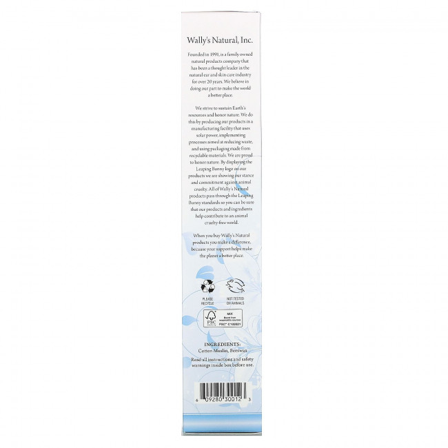 Wally's Natural, Ушные свечи из пчелиного воска, коллекция Luxury, без запаха, 12 свечей Wally's Natural, Ушные свечи из пчелиного воска, коллекция Luxury, без запаха, 12 свечей
