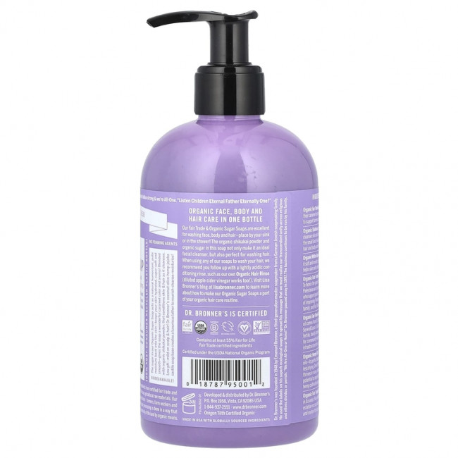 Dr. Bronner's, Органическое сахарное мыло 4 в 1, для рук, лица, тела и волос, с лавандой, 355 мл (12 жидк. Унций)