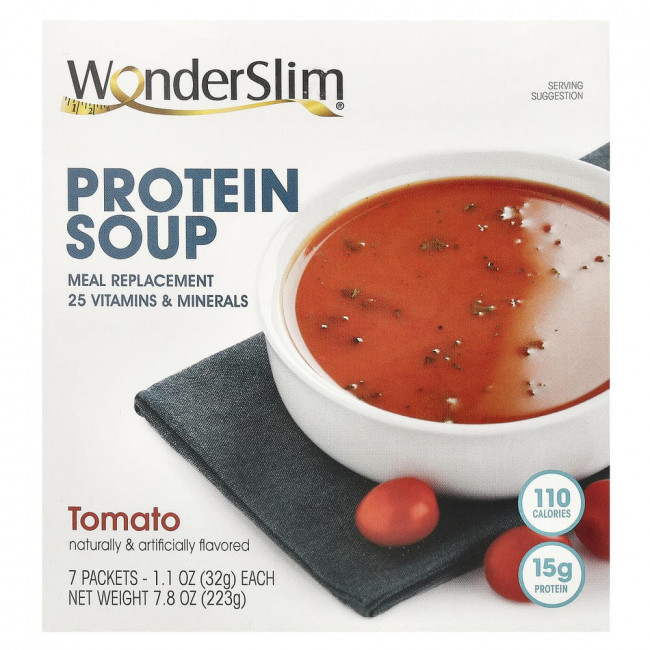 WonderSlim, протеиновый суп, томатный, 7 пакетиков по 32 г (снят с производства) (товар снят с производства)