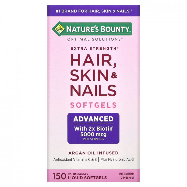 Nature's Bounty, Optimal Solutions, средство с повышенной силой действия для здоровья волос, кожи и ногтей, 150 капсул с быстрым высвобождением Nature's Bounty, Optimal Solutions, средство с повышенной силой действия для здоровья волос, кожи и ногтей, 150 капсул с быстрым высвобождением