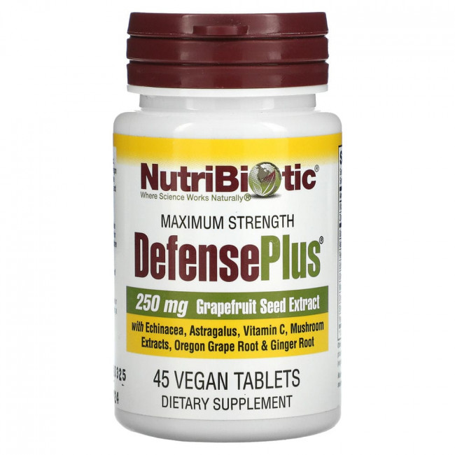 NutriBiotic, DefensePlus, максимальная сила, 45 веганских таблеток NutriBiotic, DefensePlus, максимальная сила, 45 веганских таблеток