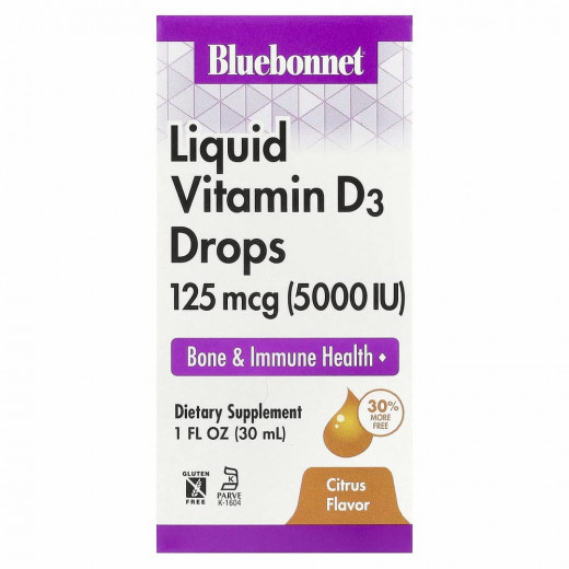 Bluebonnet Nutrition, капли витамина D3, с натуральным цитрусовым вкусом, 5000 МЕ, 30 мл (1 жидкая унция) &mdash; 