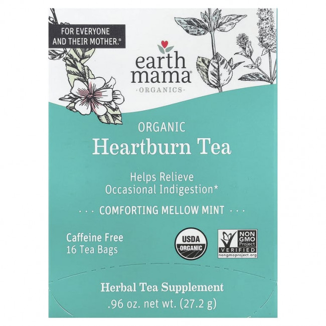 Earth Mama, Organics, органический чай от изжоги, успокаивающая мята, без кофеина, 16 чайных пакетиков, 27,2 г (0,96 унции) Earth Mama, Organics, органический чай от изжоги, успокаивающая мята, без кофеина, 16 чайных пакетиков, 27,2 г (0,96 унции)