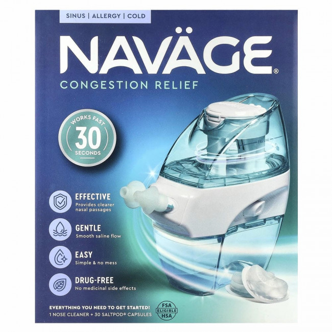 Navage, Nasal Care, стартовый набор для промывания носа солевым раствором, средство для чистки носа, модель SDG-2 + 20 капсул Saltpod Navage, Nasal Care, стартовый набор для промывания носа солевым раствором, средство для чистки носа, модель SDG-2 + 20 капсул Saltpod