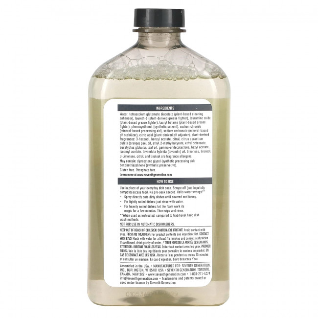 Seventh Generation, Power + Foaming Dish Spray, Refill, мандарин, 473 мл (16 жидк. Унций)