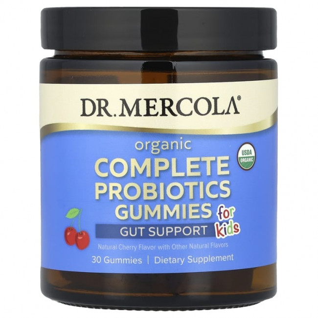 Dr. Mercola, органический полноценный комплекс пробиотиков, для детей, натуральная вишня, 30 жевательных таблеток (10 мг (1 миллиард КОЕ) в 1 жевательной таблетке)
