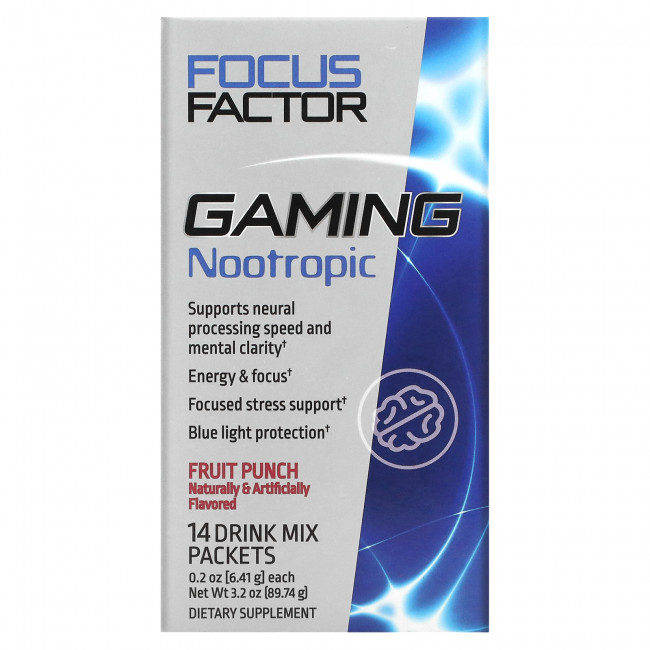 Focus Factor, Игровой ноотроп, фруктовый пунш, 14 пакетиков со смесью для приготовления напитка, 6,41 г (0,2 унции) Focus Factor, Игровой ноотроп, фруктовый пунш, 14 пакетиков со смесью для приготовления напитка, 6,41 г (0,2 унции)