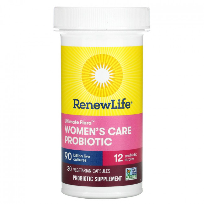Renew Life, Ultimate Flora, пробиотик Women's Care для женщин, 90 млрд живых культур, 30 вегетарианских капсул Renew Life, Ultimate Flora, пробиотик Women's Care для женщин, 90 млрд живых культур, 30 вегетарианских капсул