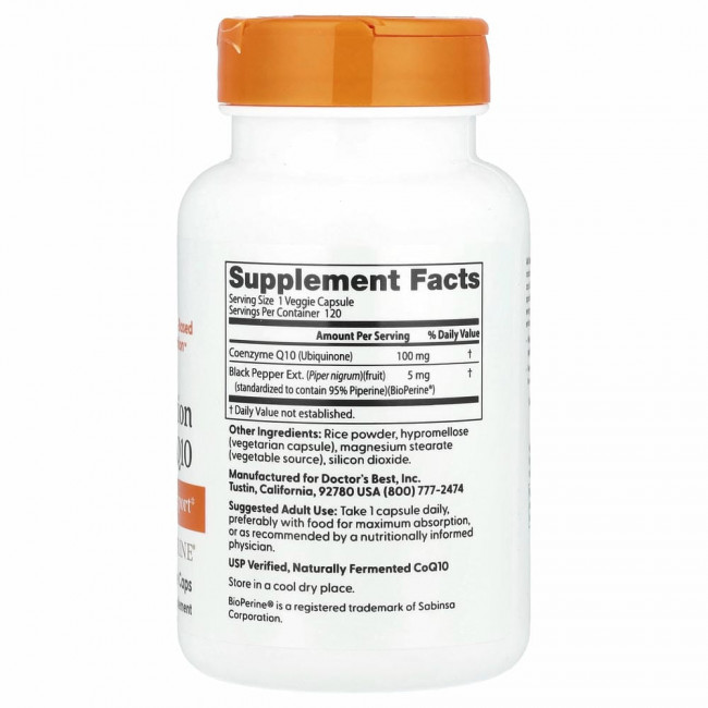 Doctor's Best, коэнзим Q10 с высокой степенью всасывания, с BioPerine, 100 мг, 120 вегетарианских капсул Doctor's Best, коэнзим Q10 с высокой степенью всасывания, с BioPerine, 100 мг, 120 вегетарианских капсул